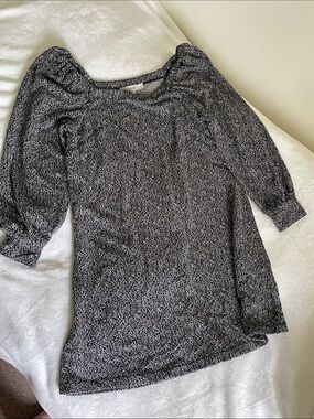 LOFT Black & White Speckled Knit Longsleeve Short Dress